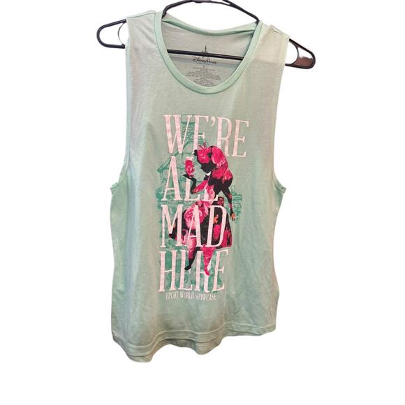Disney Parks Alice In Wonderland We’re All Mad Here Epcot Mint Green Tank Large - Picture 1 of 3